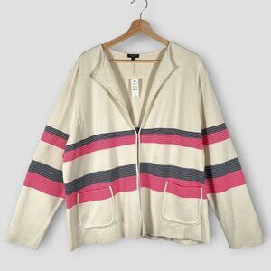 TALBOTS Cardigan Sweater 3X Cream Pockets Lightweight Full Zip NEW